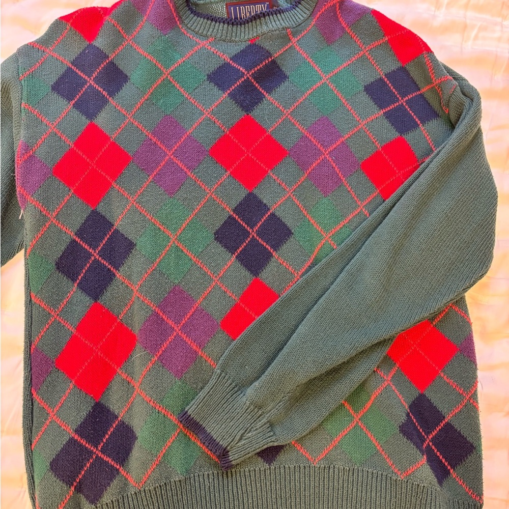 Argyle Patterned Sweater - Green and Red